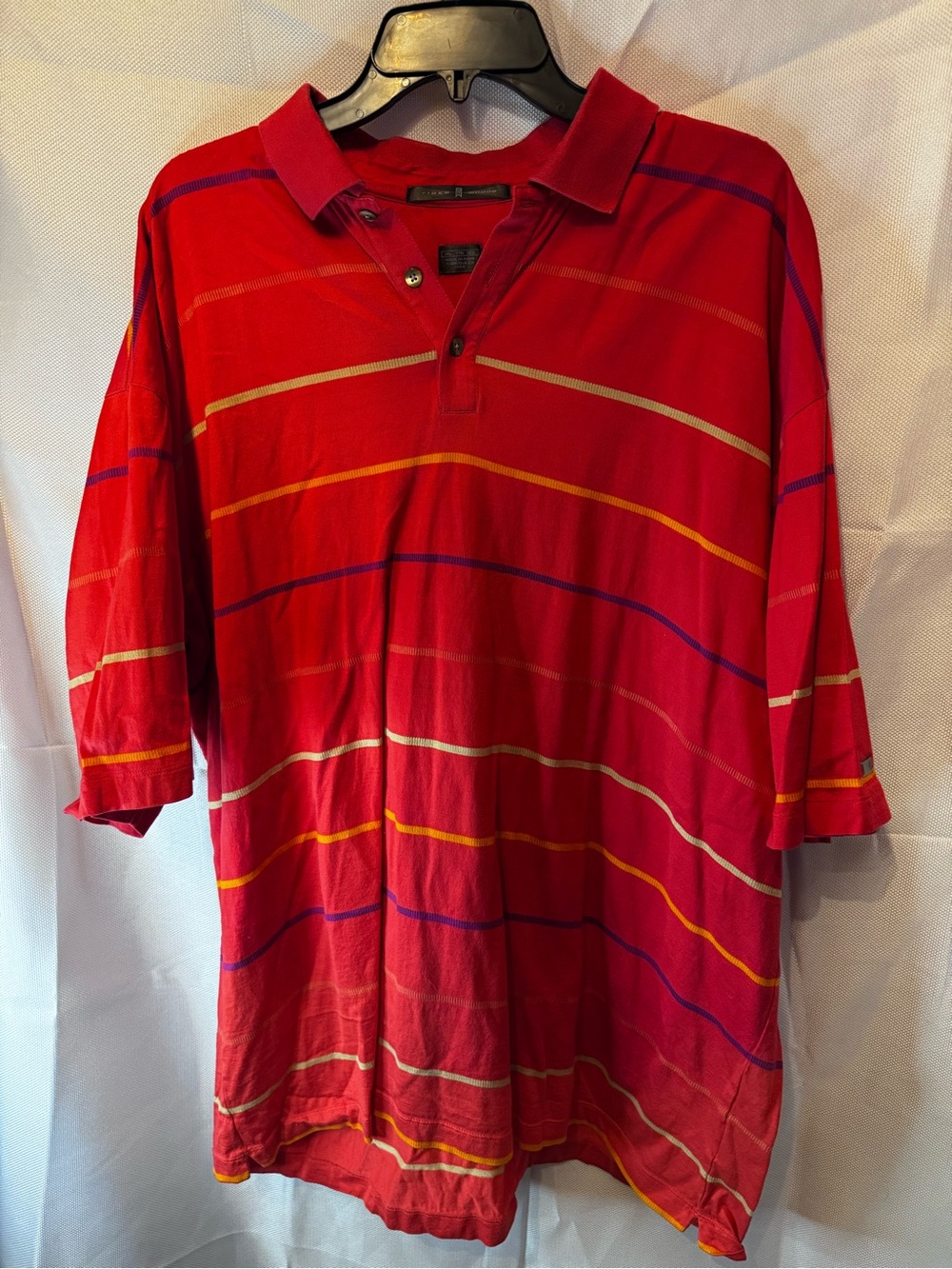 Nike Classic Red Short-Sleeve Polo with Multicolor Stripe Accents